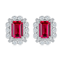 Emerald-Cut Lab Ruby Vintage Halo Stud Earrings in 925 Sterling Silver