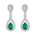 Pear-Cut Lab Emerald Double Halo Drop Earrings in 925 Sterling Silver