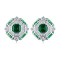 Princess-Cut Lab Gemstone Art Deco Halo Stud Earrings in 925 Sterling Silver