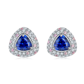 Trillion-Cut Blue Sapphire Halo Stud Earrings in 925 Sterling Silver