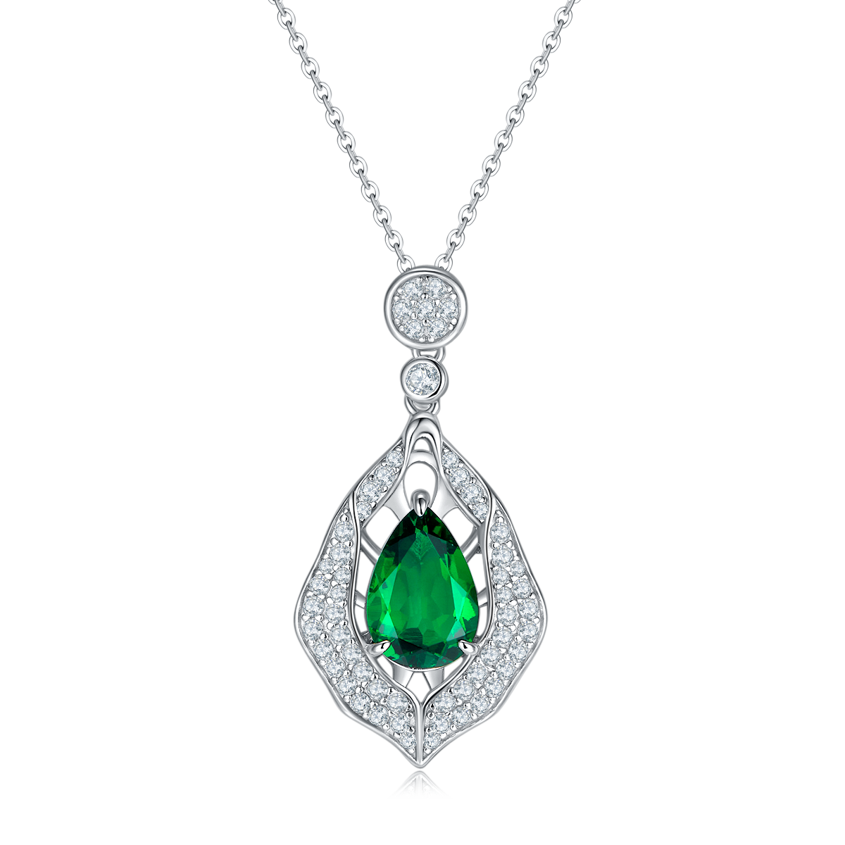 Pear-Cut Emerald-Green Moissanite Art Deco Drop Pendant Necklace in 925 Sterling Silver