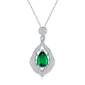 Pear-Cut Emerald-Green Moissanite Art Deco Drop Pendant Necklace in 925 Sterling Silver