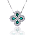 Lab-Created Emerald Pear-Cut Clover Halo Pendant Necklace in 925 Sterling Silver