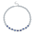 Round-Cut Lab Sapphire Floral Halo Statement Necklace in 925 Sterling Silver