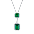 Emerald-Cut Lab-Created Emerald Double Halo Drop Pendant Necklace