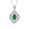 Oval-Cut Lab Gemstone Art Deco Fan Halo Necklace in 925 Sterling Silver