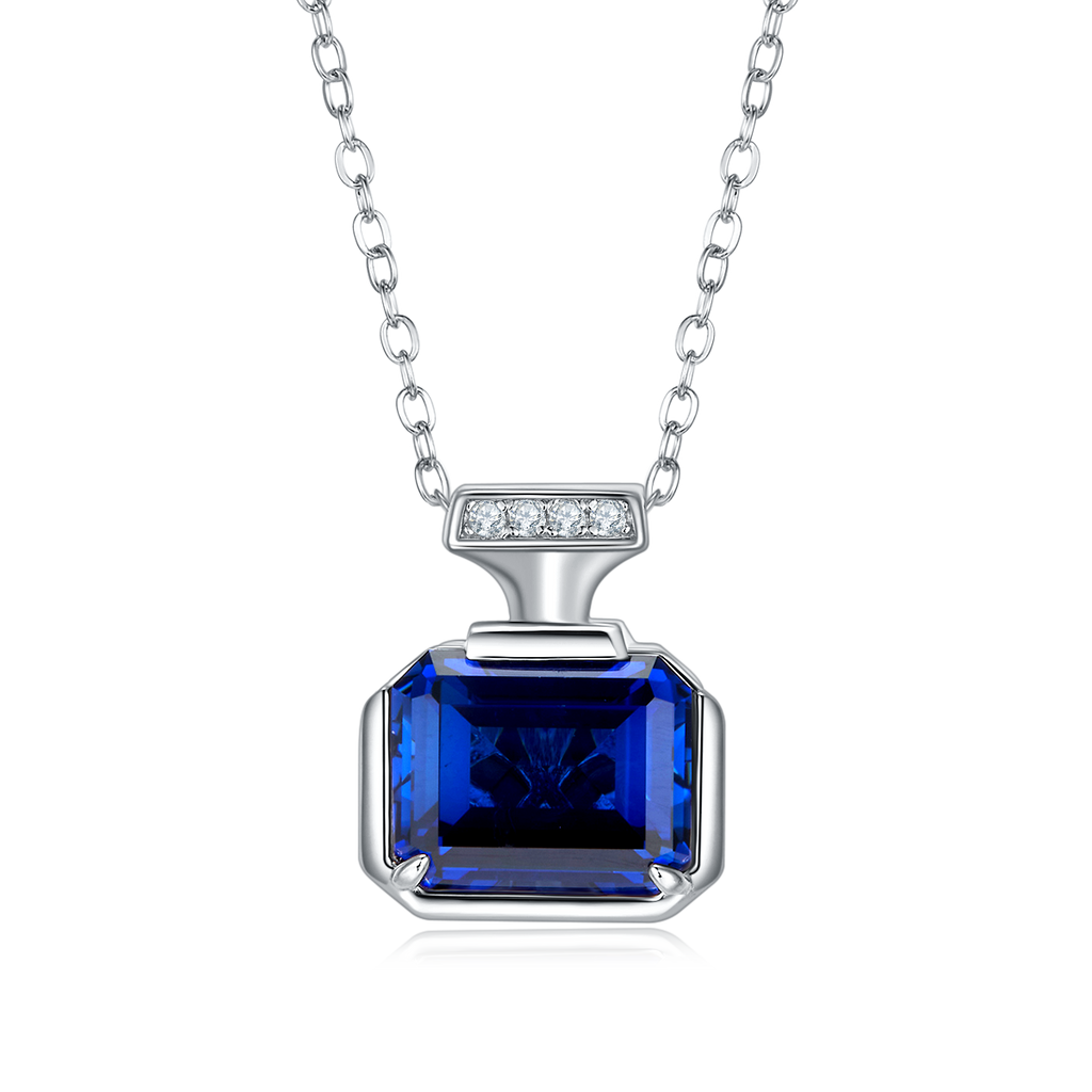 Emerald-Cut Lab Sapphire Minimalist Pendant Necklace in 925 Sterling Silver