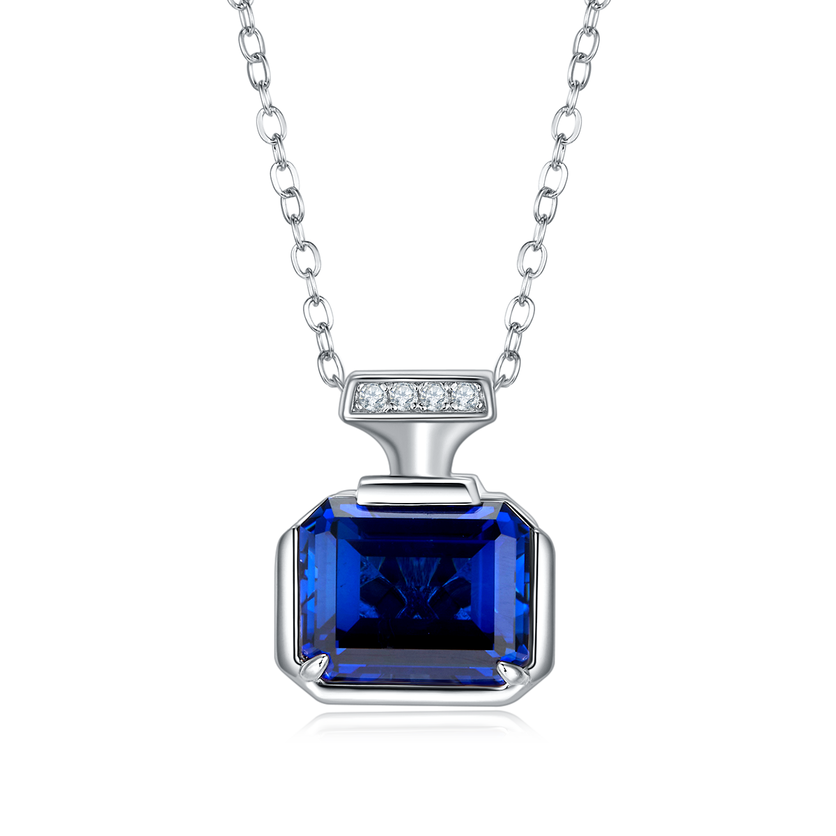 Emerald-Cut Lab Sapphire Minimalist Pendant Necklace in 925 Sterling Silver
