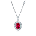 Rectangular-Cut Lab Ruby Halo Pendant Necklace in 925 Sterling Silver