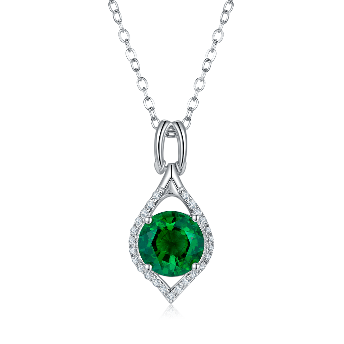 Round-Cut Lab Emerald Open Halo Pendant Necklace in 925 Sterling Silver