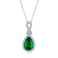 Pear-Cut Lab-Created Emerald Halo Pendant Necklace in 925 Sterling Silver