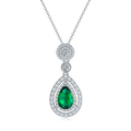 Pear-Cut Lab Emerald Double Halo Drop Necklace in 925 Sterling Silver