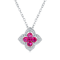 Round-Cut Lab Ruby Four-Leaf Clover Halo Pendant Necklace in 925 Sterling Silver