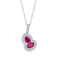 Pear-Cut Lab Ruby Gourd Halo Pendant Necklace in 925 Sterling Silver