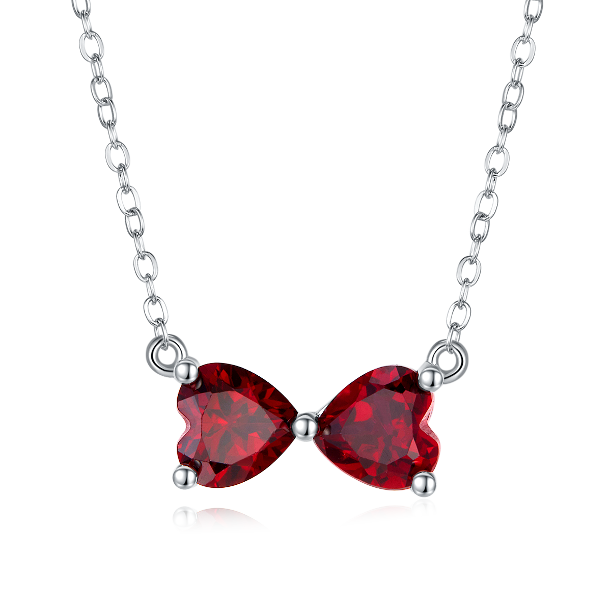 Heart-Cut Lab-Created Ruby Butterfly Pendant Necklace in 925 Sterling Silver
