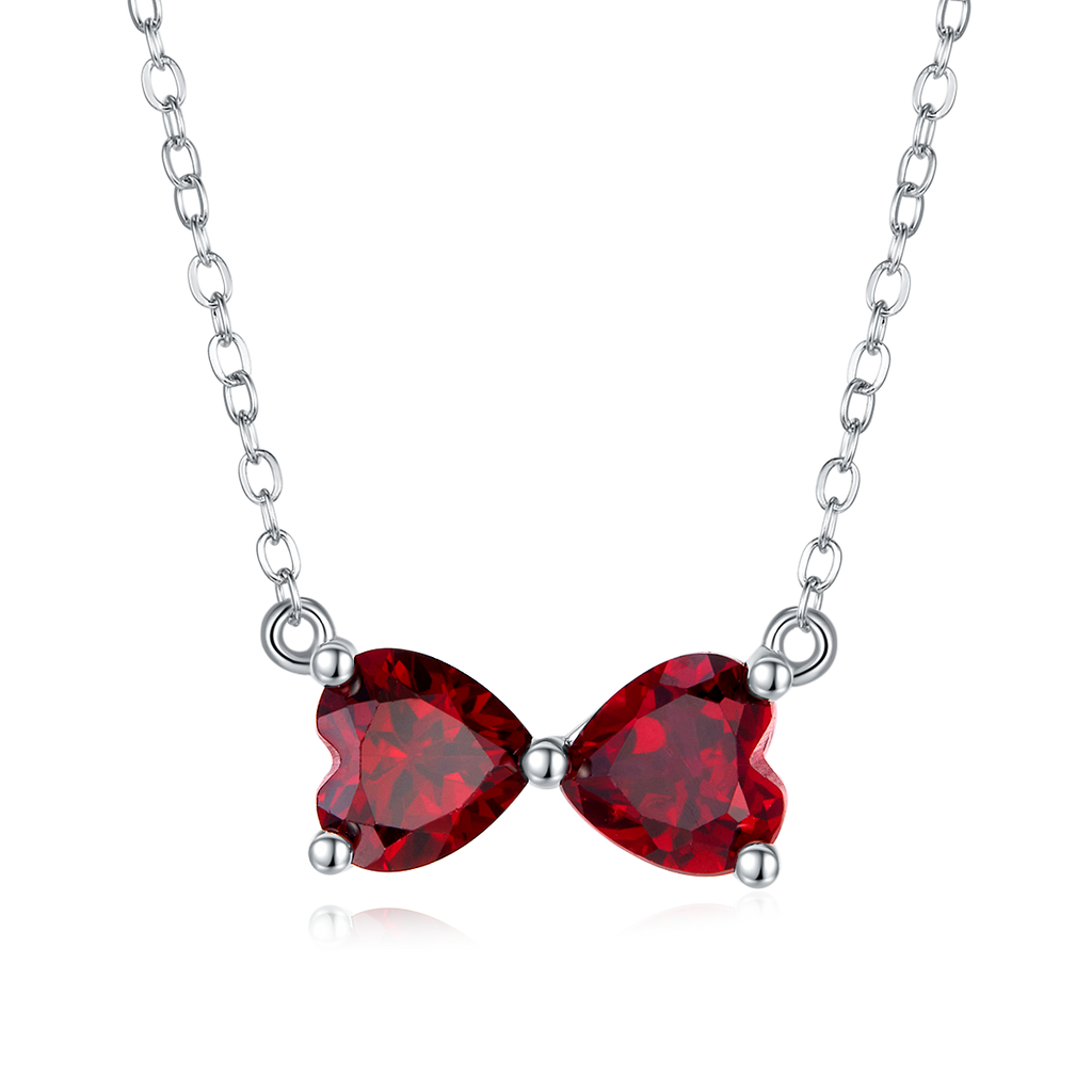 Heart-Cut Lab-Created Ruby Butterfly Pendant Necklace in 925 Sterling Silver