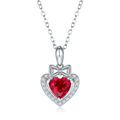 Heart-Cut Lab Ruby Bow Halo Pendant Necklace in 925 Sterling Silver