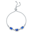 Emerald-Cut Blue Sapphire Three-Stone Halo Bolo Bracelet in 925 Sterling Silver