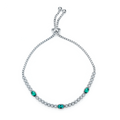 Lab Emerald Oval Bezel Station Slider Bracelet in 925 Sterling Silver