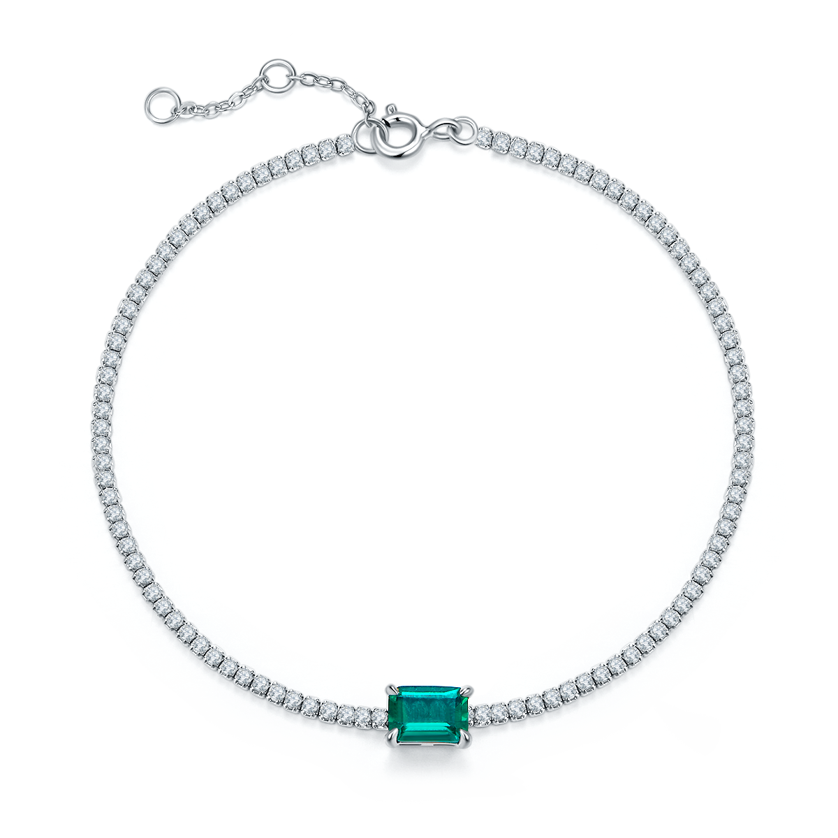 Emerald-Cut Emerald Center Tennis Bracelet in 925 Sterling Silver