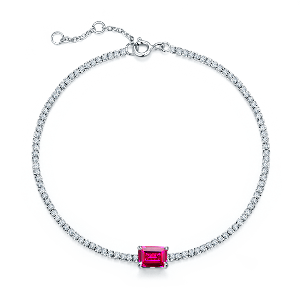 Emerald-Cut Lab Ruby Tennis Bracelet in 925 Sterling Silver