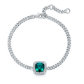 Lab Emerald Cushion-Cut Art Deco Halo Bracelet in 925 Sterling Silver