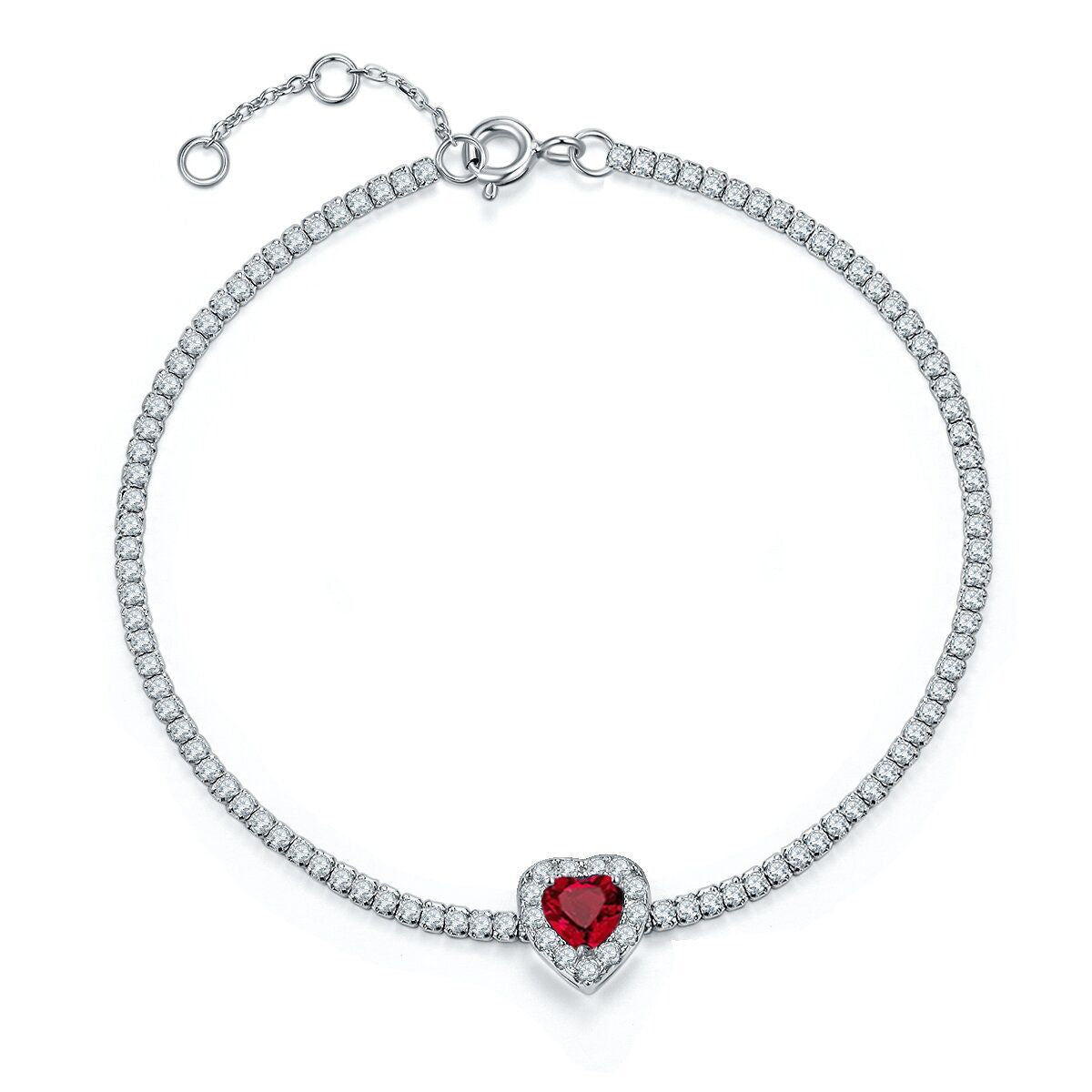 Heart-Cut Lab-Created Gemstone Halo Tennis Bracelet in 925 Sterling Silver