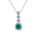 Lab Emerald Cushion-Cut Halo Drop Necklace in 925 Sterling Silver