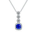Lab-Created Blue Sapphire Cushion-Cut Halo Drop Necklace in 925 Sterling Silver