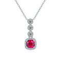 Cushion-Cut Ruby Halo Drop Pendant Necklace in 925 Sterling Silver