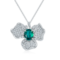 Lab Emerald Floral Cluster Pendant Necklace in 925 Sterling Silver