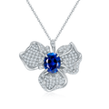 Oval-Cut Blue Sapphire Floral Cluster Pendant Necklace in Sterling Silver
