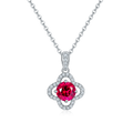 Round-Cut Ruby Floral Halo Pendant Necklace in 925 Sterling Silver