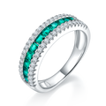 Lab Emerald Baguette-Cut Double Pavé Eternity Ring in 925 Sterling Silver