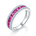 Princess-Cut Lab-Created Ruby Double-Row Pave Band Ring in 925 Sterling Silver