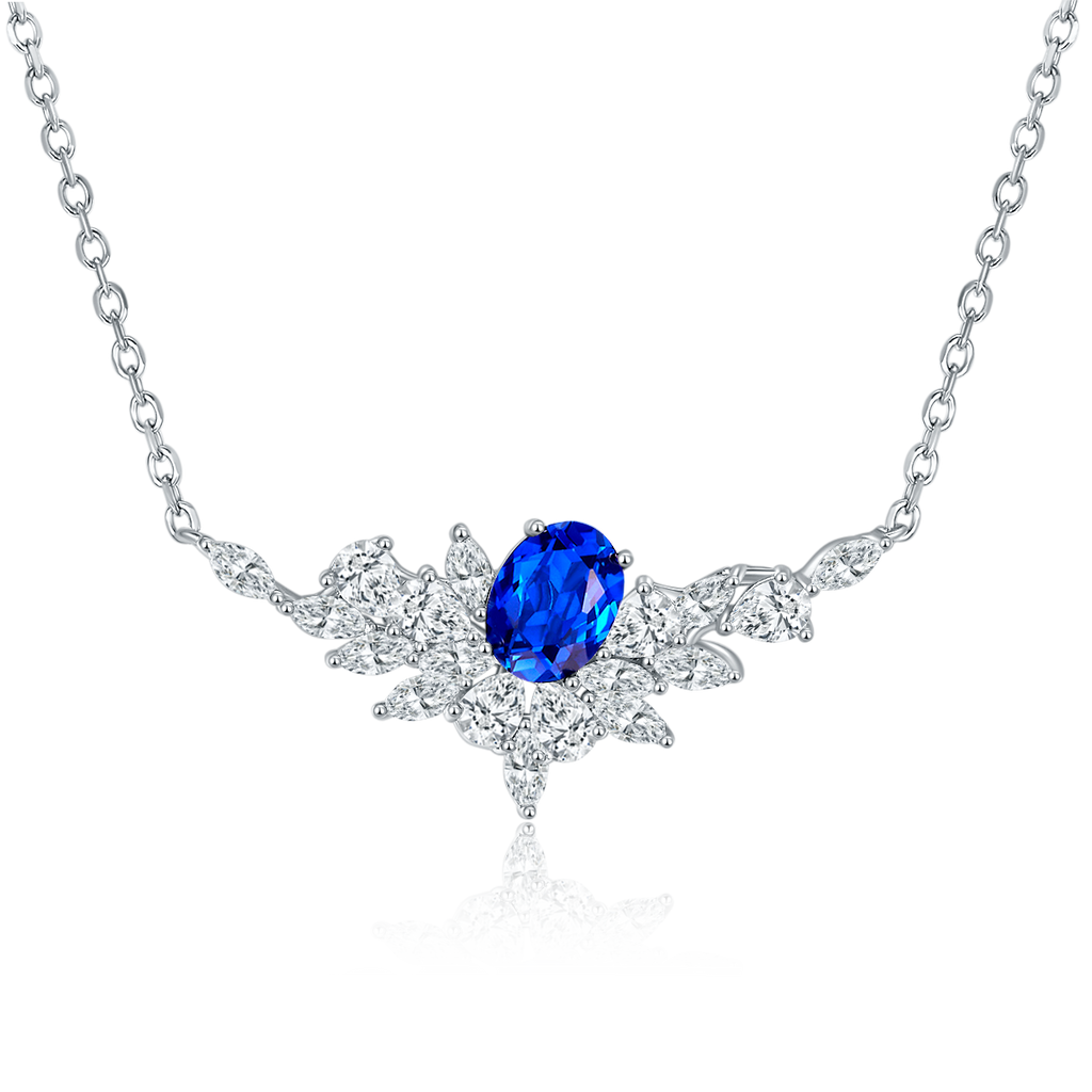 Lab-Created Sapphire Floral Cluster Pendant Necklace in 925 Sterling Silver