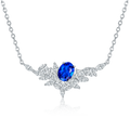 Lab-Created Sapphire Floral Cluster Pendant Necklace in 925 Sterling Silver
