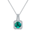 Lab Emerald Cushion Halo Pendant Necklace in 925 Sterling Silver
