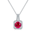 Cushion-Cut Ruby Halo Pendant Necklace in 925 Sterling Silver