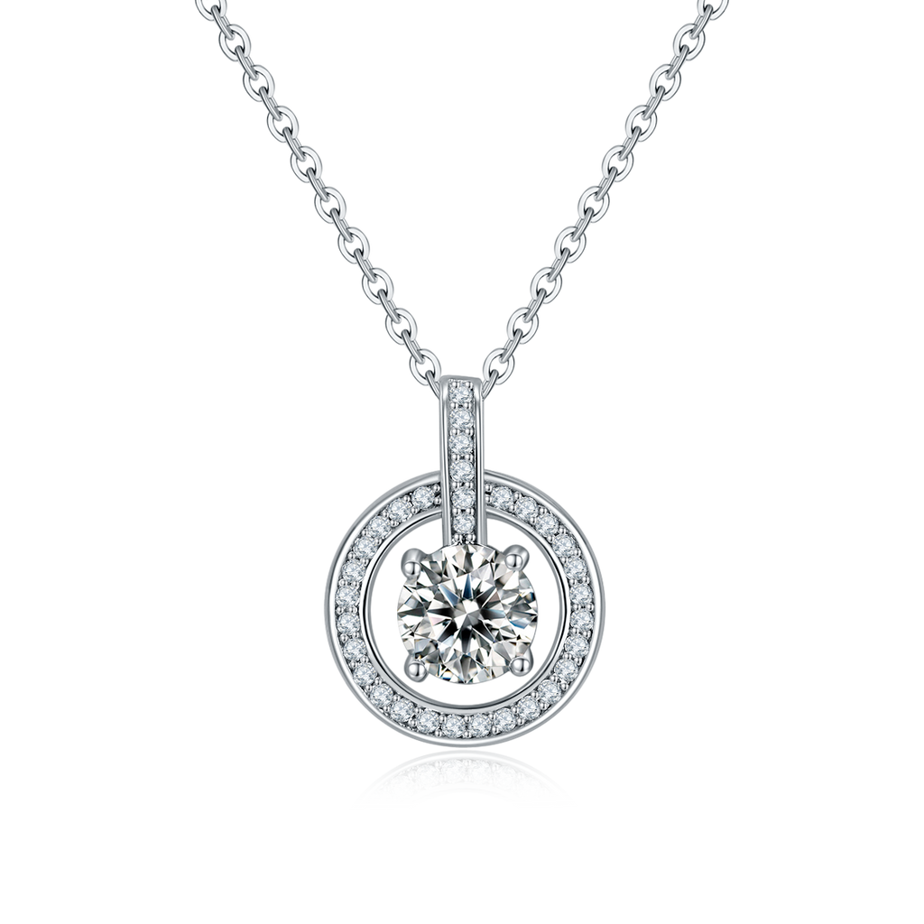 Round-Cut Moissanite Open Circle Halo Pendant Necklace in 925 Sterling Silver