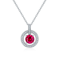 Round-Cut Lab Ruby Double Halo Circle Pendant Necklace in 925 Sterling Silver