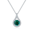 Lab-Created Emerald Teardrop Halo Pendant Necklace in 925 Sterling Silver