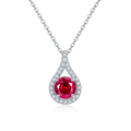 Round-Cut Ruby Teardrop Halo Pendant Necklace in 925 Sterling Silver