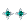 Lab Emerald Round-Cut Floral Cluster Stud Earrings in 925 Sterling Silver