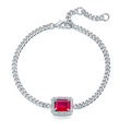 Emerald-Cut Lab Ruby Halo Chain Bracelet in 925 Sterling Silver