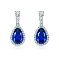 Pear-Cut Lab-Created Gemstone Halo Drop Earrings in 925 Sterling Silver