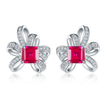 Emerald-Cut Moissanite Floral Bow Stud Earrings in 925 Sterling Silver