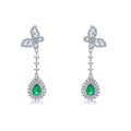 Pear-Cut Lab Emerald Butterfly Halo Drop Earrings in 925 Sterling Silver