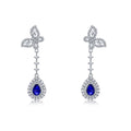 Pear-Cut Lab-Created Sapphire Butterfly Halo Drop Earrings in 925 Sterling Silver