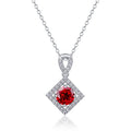 Round-Cut Red Lab-Created Gemstone Geometric Halo Pendant Necklace